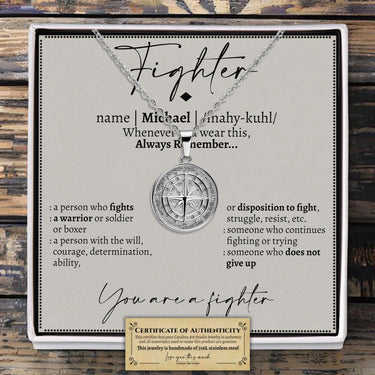Personalized Fighter Name Compass Necklace - Gift for Sick Friend - Love You This Much
